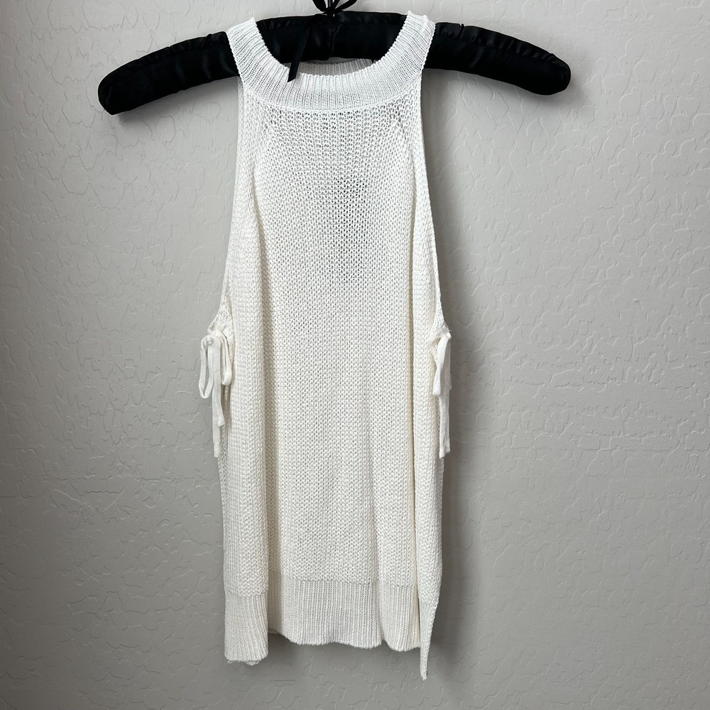 LULUS‎ Side Tie Cream White Sleeveless Sweater Size S Ribbed Boho Festival Femme